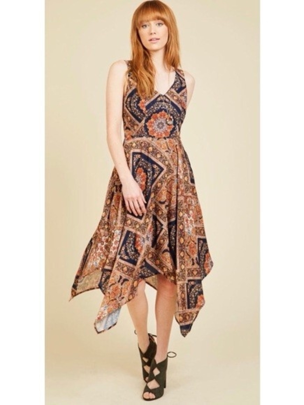 Vintage Plus Size "Evening In Athens" Modcloth Midi Dress With Handkerchief Hem